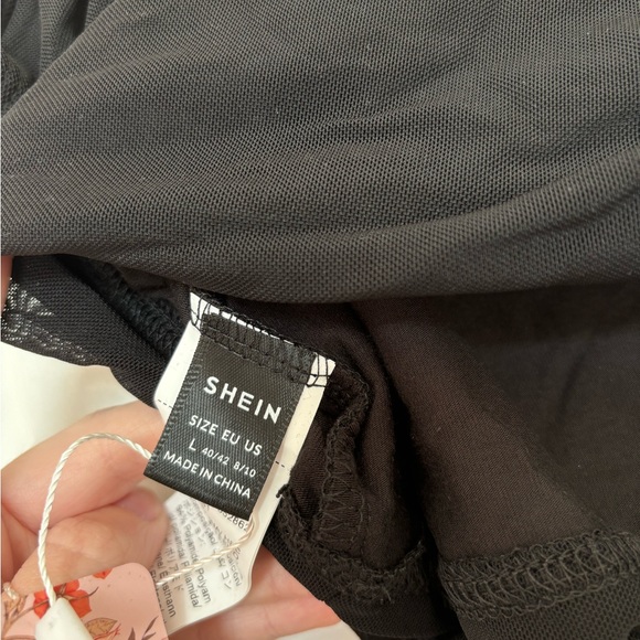 Shein Mesh Black Ruched Square Neck Tank Top Size Large NWT - Picture 4 of 4